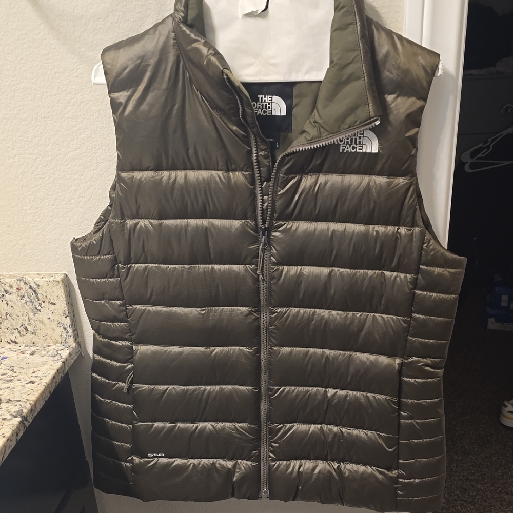 The North Face Metallic Green Puffer Vest 550 DOWN
